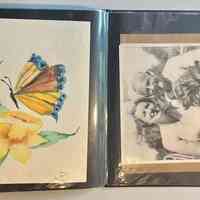          Pockets 44 and 45; Left: watercolor painting of butterfly and daffodil signed 