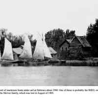          Fishtown print.jpg 1.3MB; A fleet of mackinaw boats under sail at Fishtown about 1900. One of these is probably the BIRD, owned by the Shriver family, which was lost in August of 1905.
   