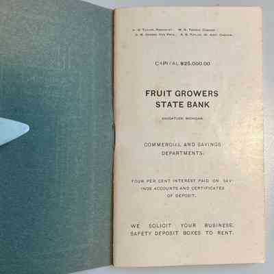 1, inside front cover is blank: Fruit Growers State Bank ad