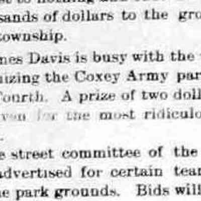 cr1895062101CoxeyArmy-JamesDavis.jpg: James Davis organizing Coxey Army parade. Coxey Army was a protest march by unemployed workers in 1894 during an economic depression