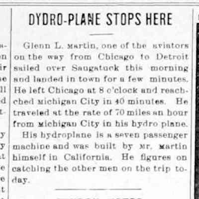 cr1913071101GlennMartinLandsInSaugatuck.jpg: Glenn L. Martin, hydroplane aviator, landed briefly in Saugatuck