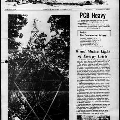 cr1977102701WeenerBuildsWindTower-1.jpg: 82-foot wind tower built by John Marple Jr. and Al Weener on the property of John Marple Sr. who lived at 633 Pleasant St.