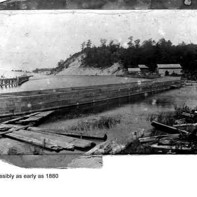 Shrivers Bend.jpg 1.4MB: Possibly as early as 1880, fish and ice houses at Shriver's bend