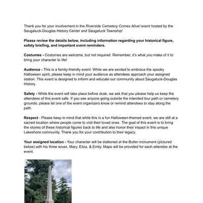 Tour information packet created by Halle Oczepek: PDF contains introduction page from William Butler packet and all character packets