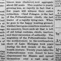          cr1892050601ChiefPokagon-1.jpg; Part 1 of reprint from Grand Rapids Democrat. An example of non-native attitudes toward the Bodéwadmi in the 1890s.
   