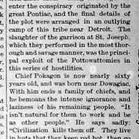          cr1892050601ChiefPokagon-2.jpg; Part 2 of reprint from Grand Rapids Democrat. An example of non-native attitudes toward the Bodéwadmi in the 1890s.
   