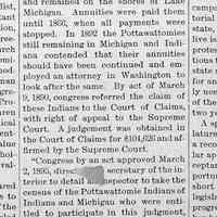          cr1897012201PottawattamieAward-1.jpg; Pottawattomie legal victory for the payment of land treaty annuities. Chief Simon Pokagon to make claim on land in Iowa. Part 1 of 2.
   