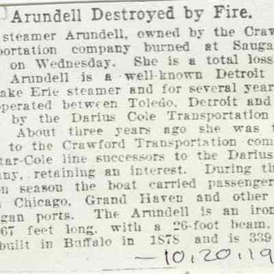 arundell-unknown-paper.jpg 319MB: Clipping provided by James T. Faasen, Sept. 2024  - The Arundell "was making runs along with the Tennessee that seasoned and  both were in the harbor for the winter."