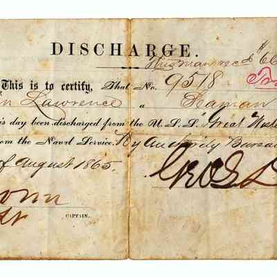 OrrinLawrenceDischarge-1.jpg: Orrin Lawrence Navy Discharge 1865