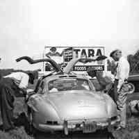          Car.Mercedes300SLGullWing.jpg; Gull Wing Mercedes parked outside Tara restaurant
   