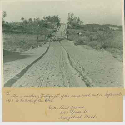 Denison_road_cut_1962.jpg 2.6KB: II This is another photograph of the same road cut on September 22 1962 to the North of the Oval. Elita Bird Graves, 290 Spear St., Saugatuck Mich.