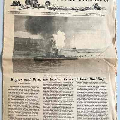 Commercial Record, 20 Jan 1977: "Rogers and Bird, the Golden Years of Boat Building"
mailed to Dr. John Kreager in Plainwell, MI