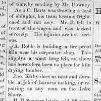          cr1870061103MBSpencerSells28acres.jpg; M.B. Spencer sold land to parties from Battle Creek - also G. Downey express between Douglas and Saugatuck, C. Barts injured, A. Robb fire proof lumber kiln, Kirby harness making, Gerber enlarging tannery
   