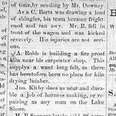 cr1870061103MBSpencerSells28acres.jpg: M.B. Spencer sold land to parties from Battle Creek - also G. Downey express between Douglas and Saugatuck, C. Barts injured, A. Robb fire proof lumber kiln, Kirby harness making, Gerber enlarging tannery