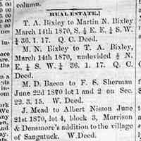          cr1870070203RealEstateSales.jpg; T.A. Bixley to Martin N. Bixley; M.D. Bacon to F.S. Herman; J. Mead to Albert Nisson
   