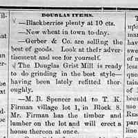          cr1870073003SpencerSellsLot1Block8.jpg; Douglas Grist Mill, M.B. Spencer sold to T.K. Firman village lot block 8
   