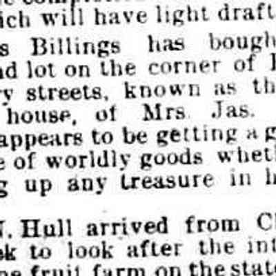 cr1888051801BillingsBuysButler-MaryHouse-Lot56.jpg: Charles Billings bought Macumber house at corner of Butler and Mary from Mrs. James York.