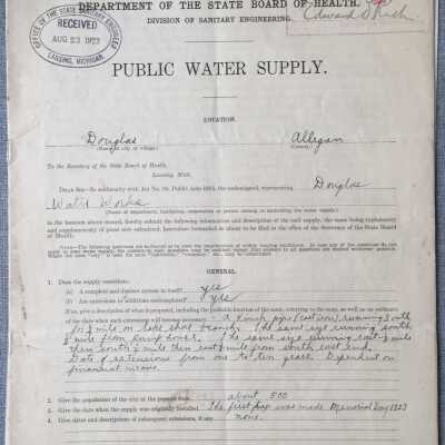 Public water supply report, August 1923, signed E. Willard Fiske and Roy A. McDonald
