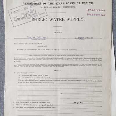 Public water supply report December 1913 signed J. E. Durham, village president