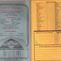          Tony's Tackle, table of contents; inside front cover
   