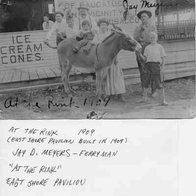 89-1-144A Jay D. Meyers.jpg 964KB: At the rink, 1909 (East Shore Pavilion Built in 1909) Jay D. Meyers [sic] Ferryman