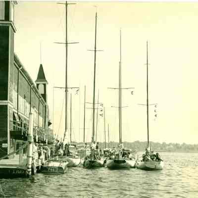 Pavilion sailboats ca 1955.jpg - RJ and Diane Peterson collection: sailboats rafted four deep