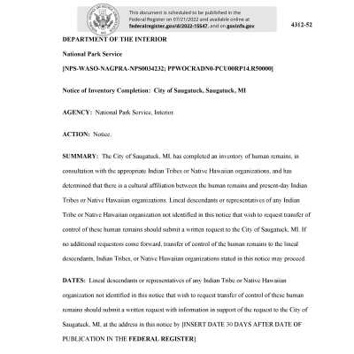 Native American Graves Protection and Repatriation Act notice