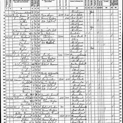 HH-1870Census_Hames.jpg4.5MB: Saugatuck census listing George Hames, age 36, Carpenter, born in New York; his spouse Martha, age 34, a house keeper, born in Canada; three children Alman, Addie and George plus a Canadian-born domestic servant Maggie Longdon, age 17.