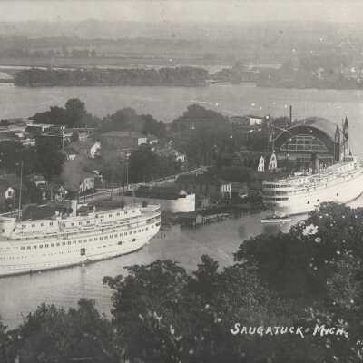 Mt. Baldhead view with three steamships