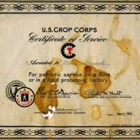 U.S. Crop Corps Certificate of Service Awarded to Marvin Demerest