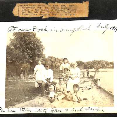 2017.38.04 (5): At our dock in Saugatuck, 1919 - Obit for Sam Haigh