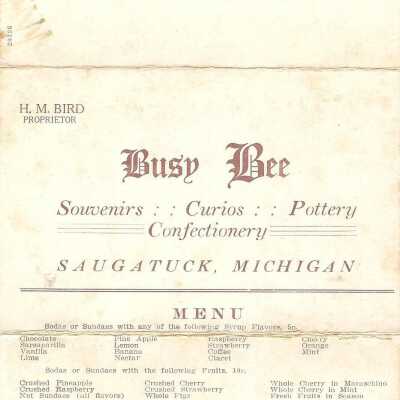 menu from the busy Bee