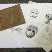          Spiral sketchbook and pencil sketches of Kuklapolitans by Burr Tillstrom
   