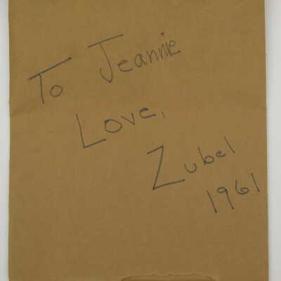 2018.42 (3): Original brown paper included with "Love, Jeannie (Jean Palmer) from Zubel"