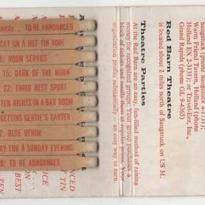 reverse side of Red Barn Theater matchbook