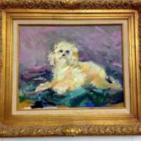          Polka oil painting of Coco the dog; Origsize: 5.75