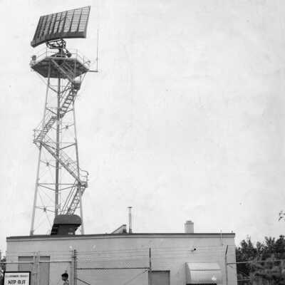 Mt. Baldhead radar station prior to addition of fiberglass cover, circa 1957