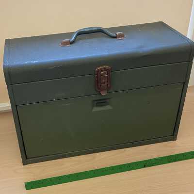 Burr Tillstrom’s sewing kit. A sturdy green metal box of the type used by mechanics.