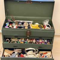          Burr Tillstrom’s sewing kit -drawers two and three and front cover (before dust and grime was cleaned)
   