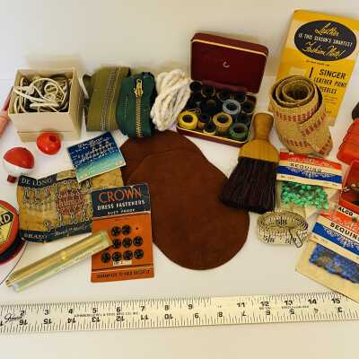 Some contents of the top compartment of Burr Tillstrom’s sewing kit