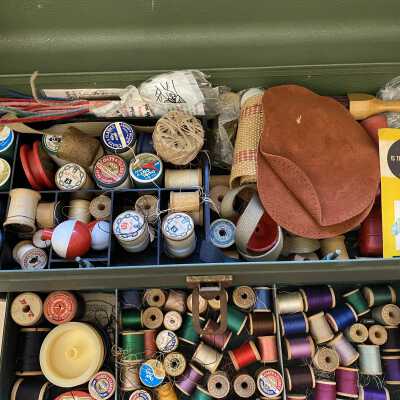 Top compartment and drawer two of Burr Tillstrom’s sewing kit