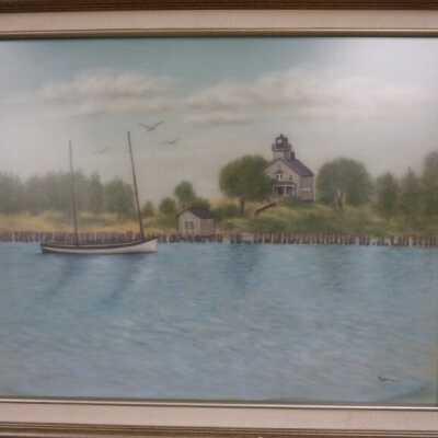 Old Lighthouse in Saugatuck Channel: Origsize: 5.75" x 11.75"; Origformat: Print-Photographic