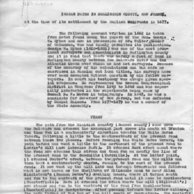 Indian Paths in Burlington County, NJ 1677-Article written in 1862