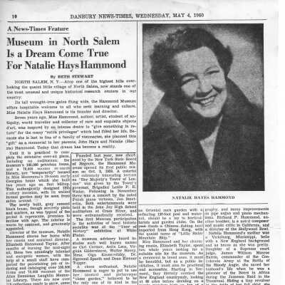 Hammond mansion album- Article from Danbury News Times about Hammond Museum