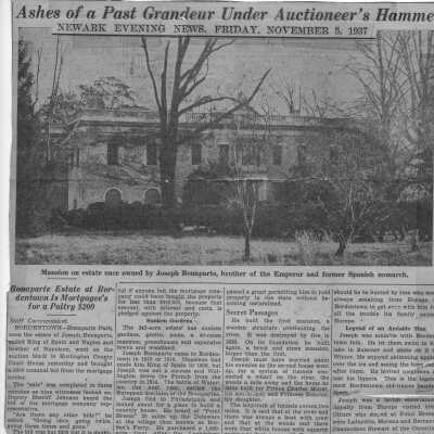 Newspaper Article - Auction of Point Breeze from the Newark Evening News November 5, 1937