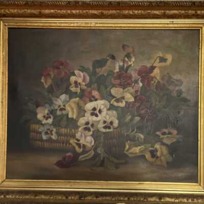 E.T. Satterthwait Painting "Pansies in A Basket"