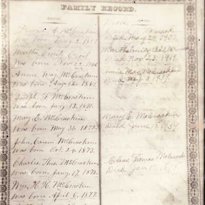 David A. McCracken and Martha Emily (Cecil) McCracken Family Bible