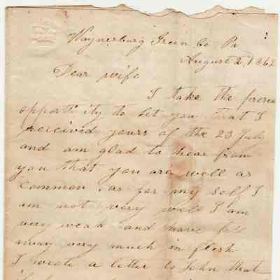 Joseph Throckmorton to Laura Throckmorton, letter (1862): See WEB LINKS to DOWNLOAD high-resolution image.