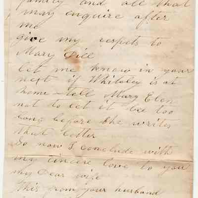 Joseph Throckmorton to Laura Throckmorton, letter (1862): See WEB LINKS to DOWNLOAD high-resolution image.