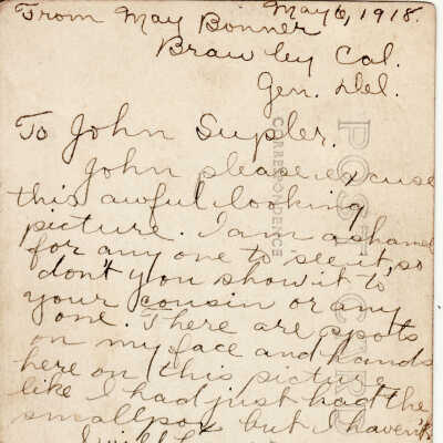 May Bonner (real-photo postcard sent to John Supler)